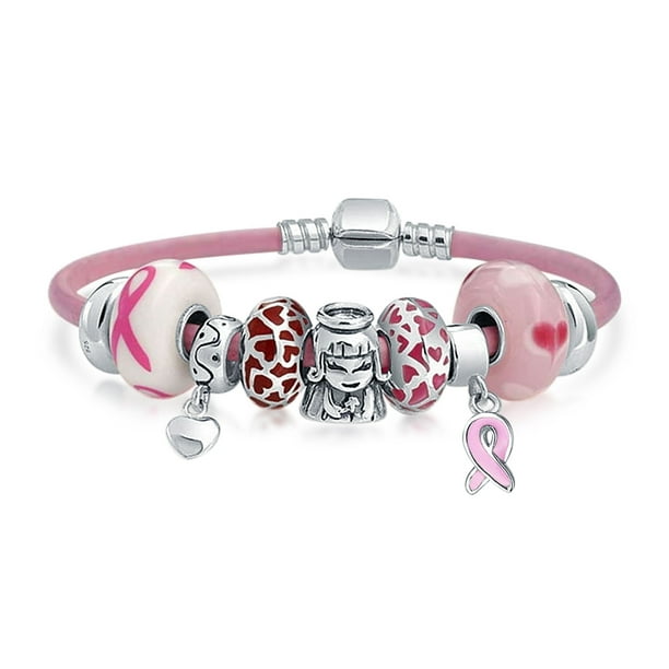 Various Sizes/Colours Paracord Bracelet Breast Cancer Awareness Heart Charm